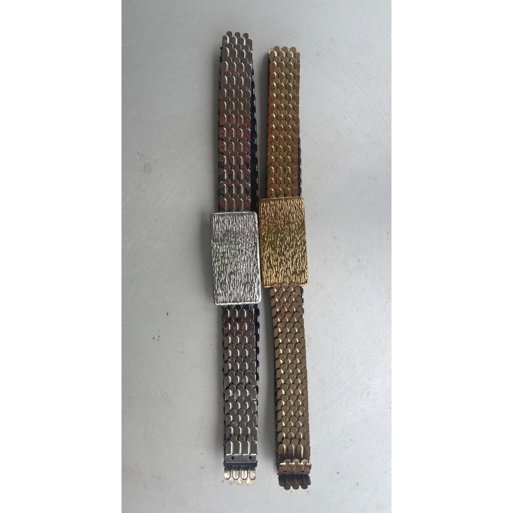 Vintage‎ Stretch Scale Belts Gold and Silver Metallic Textured Buckle Set of 2